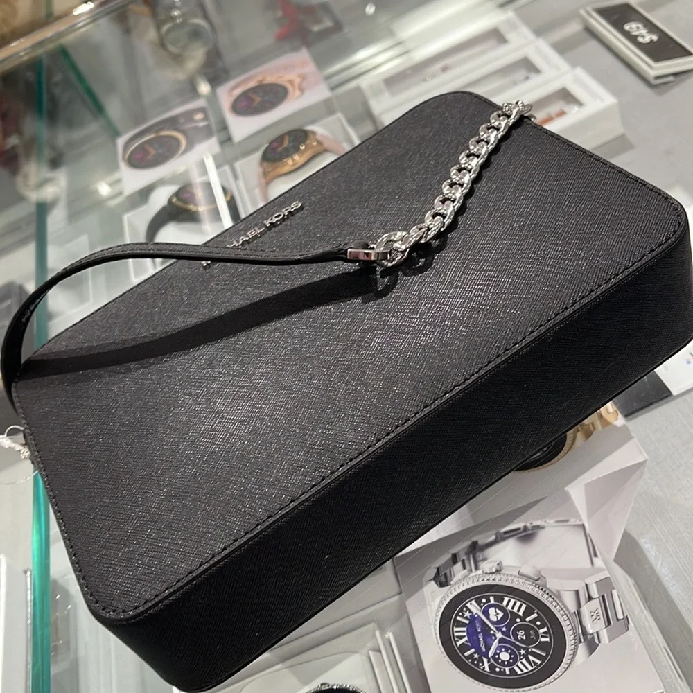 Michael Kors Jet Set Item Large East West Zip Crossbody Leather Black - Picture 9 of 16